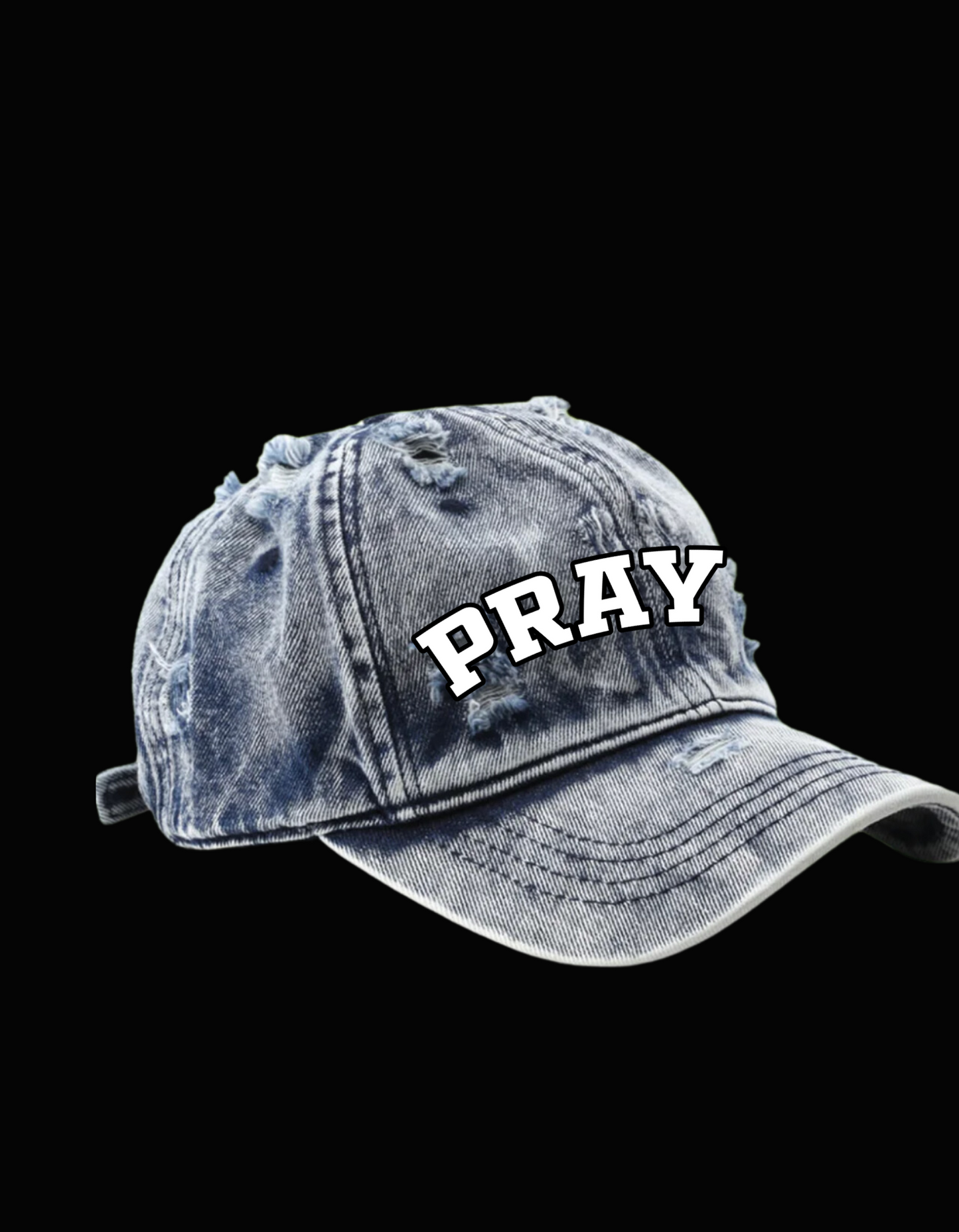 Distressed Denim "Pray" Dad Hat