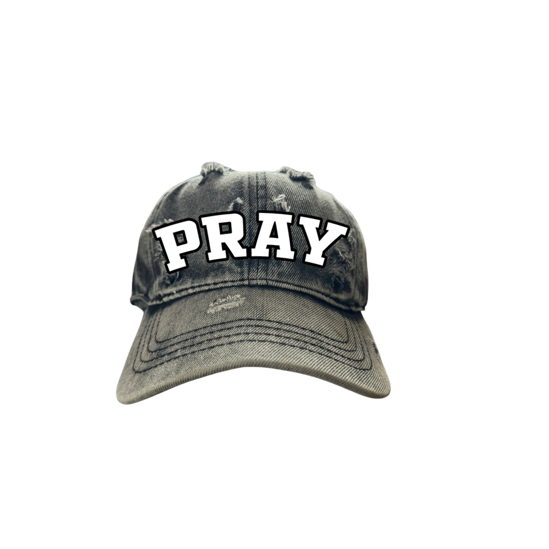 Distressed Denim "Pray" Dad Hat